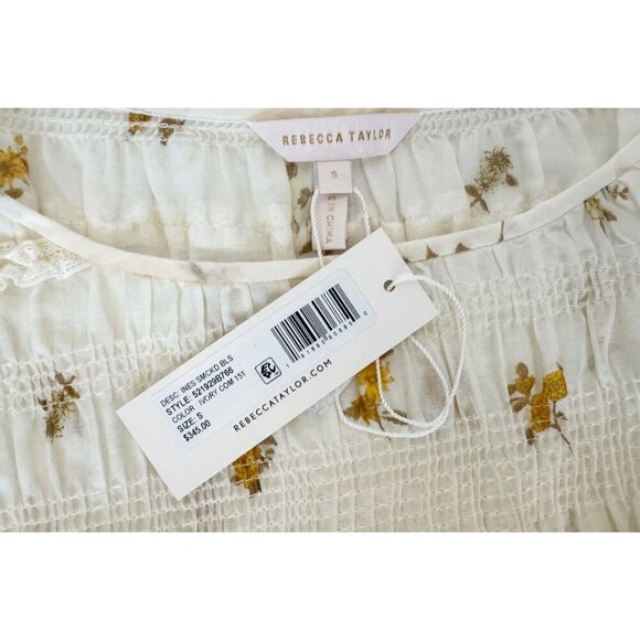 REBECCA TAYLOR Ines Smocked Floral Blouse Top Size Small NWT - Picture 7 of 8